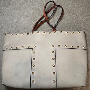 Tory Burch Suede Block-T Tote With Studs